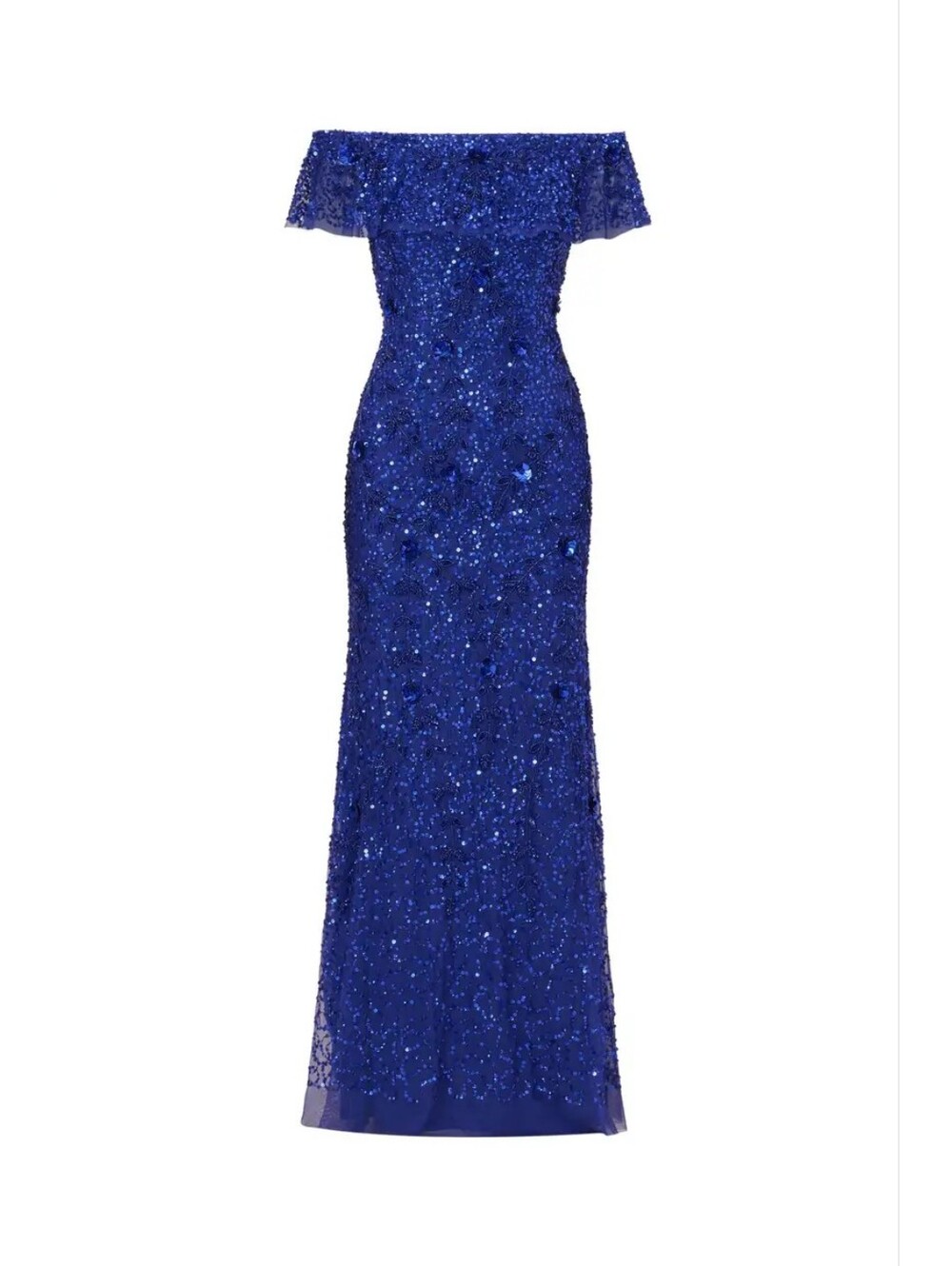 Adrianna Papell Off-Shoulder Beaded Evening Gown in Royal Blue - Picture 4 of 7